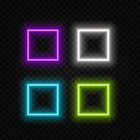 Gradient neon square, pink-orange glowing border isolated on a dark background. Colorful night banner, light effect. Bright illuminated shape. vector