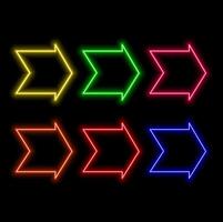 Outline neon arrow icon. Glowing neon pointer sign, arrowhead pictogram. Straight arrow, cursor and interface navigation, go arrow direction, motion pointer, arrowhead move. icon set vector