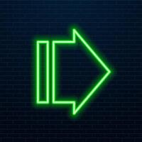 Green arrows pointing right Neon light. direction concept. Right glowing neon direction at night. Lighting sparrow sign. Flashing direction indicators. 3d render vector