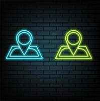 Location Icon Neon Light Glossy Symbol. Cartoon glowing neon line map pin icon Glowing Location symbol. vector