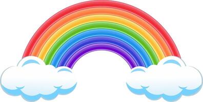 bright rainbow rests on clouds vector