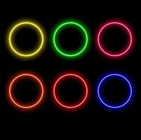 glowing circle, Set of glowing frame designs in blue, pink, yellow, abstract mandala bright colored circle background. Collection of glowing neon lights on a dark background, futuristic style. vector