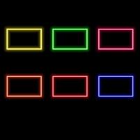 Neon rectangle frame with light. Border with led glow. Geometric shape laser sign for text. Fluorescent design elements for club, buttons or advertising. vector