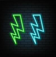 lightning 3d render electric power symbol, retro neon glowing sign isolated on black background, ultraviolet light, electric lamp, speed metaphor, electricity icon, fluorescent vector