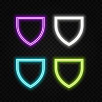 Outline neon AI protection icon set. Glowing neon shield with AI chip, artificial intelligence security algorithms. Intelligent security system, digital intelligence for data storage protection. icon vector