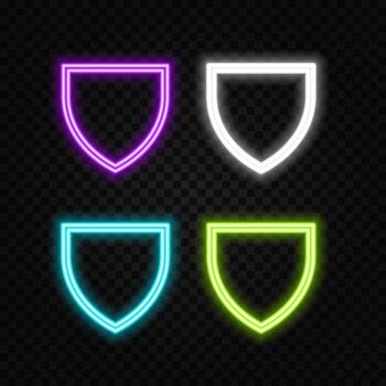 contorno neón ai proteccion icono colocar. brillante neón proteger con ai chip, artificial inteligencia seguridad algoritmos inteligente seguridad sistema, digital inteligencia para datos almacenamiento proteccion. icono vector