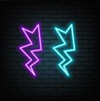 Neon sign of lightning signboard on the red background. illustration vector