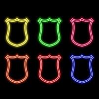 Cyber security glowing neon sign with alphabet on dark brick wall background. Internet protection symbol with shield and padlock. illustration. vector