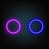 A set of neon colored bright circles on a dark background. Nine shiny rounded patterns. vector