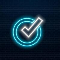 Approval neon check mark sign. Yes, correct the scale symbol illustration. vector