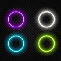 Glowing circle neon button. light frame designs blue, pink, yellow, abstract mandala bright colored for web design, app, game and interface vector