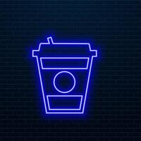 Neon vanilla milkshake typography and icon. isolated neon illustration for any dark background. Fluorescent line art icon for menu, logo, poster, social network post. vector