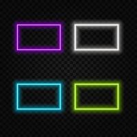 Neon rectangle frame with glow. Border with laser light effect. Led banners templates in orange, red and green colors. set of fluorescent shapes. vector