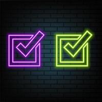 neon illustration depicting a check mark vector