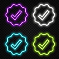 Check mark icon neon electrical line glowing red color sign 4k illustration. neon light animation glowing check mark icon and tick mark icon. vector