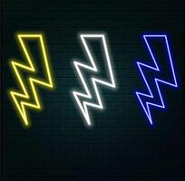 Neon energy lightning bolt shymbol. Electric power. Fast battery charging. Isolated on transparent background. vector