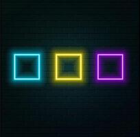 Neon square frame with shining effects on blue background. Empty glowing techno backdrop. illustration. vector