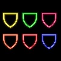 shield neon sign, modern glow banner design, colorful modern design trends on black background. illustration. vector