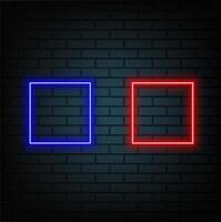 Colorful neon square frames collection. Borders set on brick wall. Space for text. Shiny sign. Glowing poster. Editable stroke. stock illustration vector