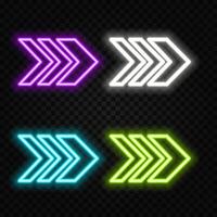 cyan color neon arrows on a black background. neon light right arrows. Set of glowing neon arrows. Night bright advertising. vector