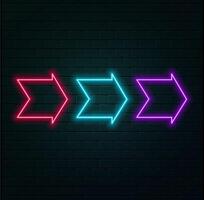 Neon arrow symbol icon. Black background with arrow facing down. Direction sign. Neon icon flashing download arrow. neon arrow sign. vector