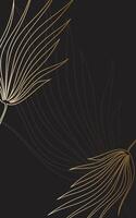 Vertical banner, poster with golden silhouette palm branches on the black background. Design tropical background. Minimalist floral illustration. vector