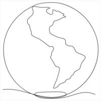 Single line continuous drawing of earth global and concept world earth day outline illustration vector