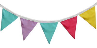 A vigorous festive bunting with colorful triangular flags hanging from a white string png