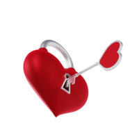 Red Valentine Lock with a Key - Lower Medium View at 45 Degrees png