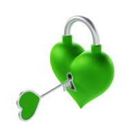 Green Valentine Lock with a Key - Medium High View at 135 Degrees png
