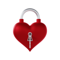 Red Valentine Lock with a Key - Medium View at Side Angle 90 Degrees png