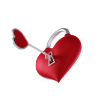Red Valentine Lock with a Key - Lower Medium View at 135 Degrees png