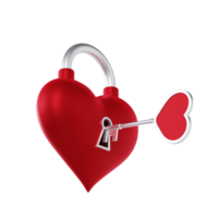 Red Valentine Lock with a Key - Medium Low View at 45 Degrees png