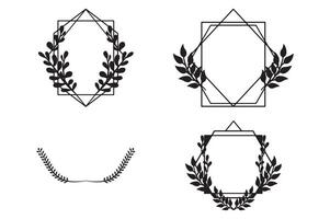 Elegant Geometric Floral Frames with Leaf Design Set. vector