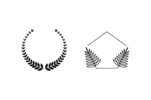 Black Laurel Wreath and Geometric Leaf Frame Design. vector