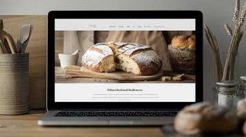 Laptop Displaying Delicious Artisan Bread Website photo