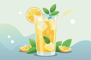Glass with lemonade and drinking straw vector