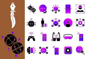 metaverse icon set designed in modern and futuristic style, gradient and black colors, ideal for digital design needs, applications, websites, and other creative projects. vector