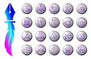 Work icon set designed to depict various modern work activities, with gradient style, ideal for various design projects, applications, business presentations and branding illustrations. vector