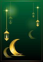 islamic background with crescent moon and lantern ornament vector