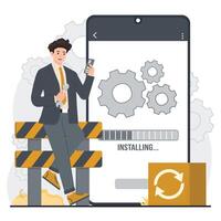System repair, under maintenance concept, and error handling for software update developers vector
