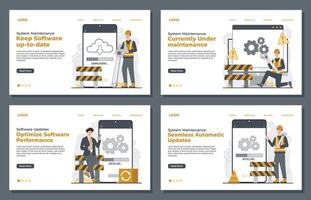 system repair, under maintenance, and error 404 for software Set Landing page template for website and mobile development. vector