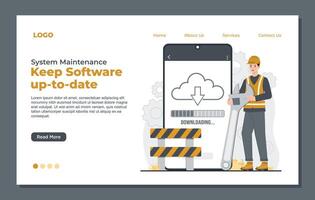 system repair, under maintenance, and error 404 for software Web page design template of technical support. Landing page template. vector