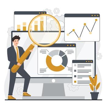 mercado investigación concepto diseñado a línea de corriente flujos de trabajo, mejorar datos exactitud vector