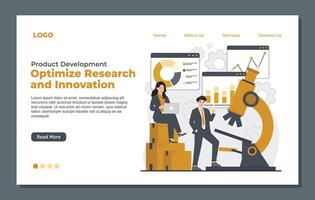 Landing page Template for product development research, focusing on optimizing workflows, enhancing innovation, and aligning market strategies vector