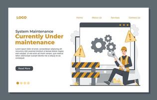 system repair, under maintenance, and error 404 for software landing page template. Flat Landing page template. vector