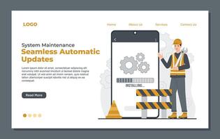 Landing page template showcasing system repair, under maintenance, and error 404 for software developers vector