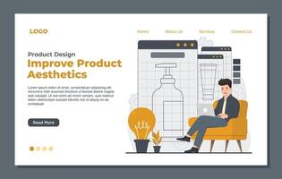 Landing page template for product design, focusing on creative workflows packaging vector