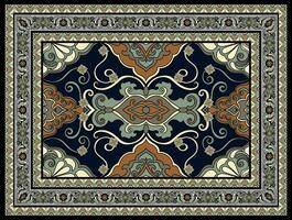 Green Persian carpet, abstract pattern, woven carpet vector