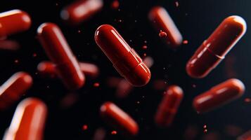 A Dynamic Image of Antibiotic Pill Capsules in Motion for Health-Related Projects and Educational Purposes photo